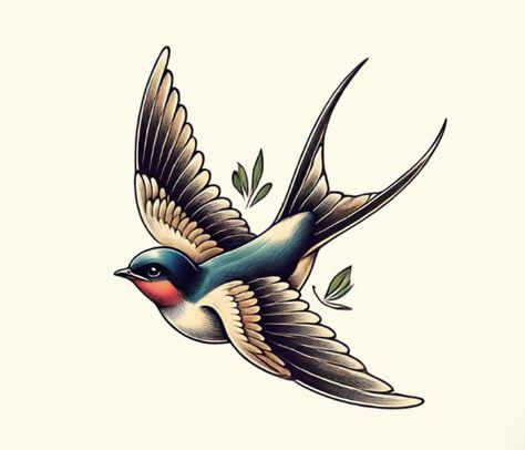 Old School Sparrow Tattoo, Swallow Tattoo Meaning, Nest Tattoo, Tattoo Sparrow, Traditional Swallow Tattoo, Tattoo Swallow, Bird Hand Tattoo, Swallow Design, Sparrow Drawing