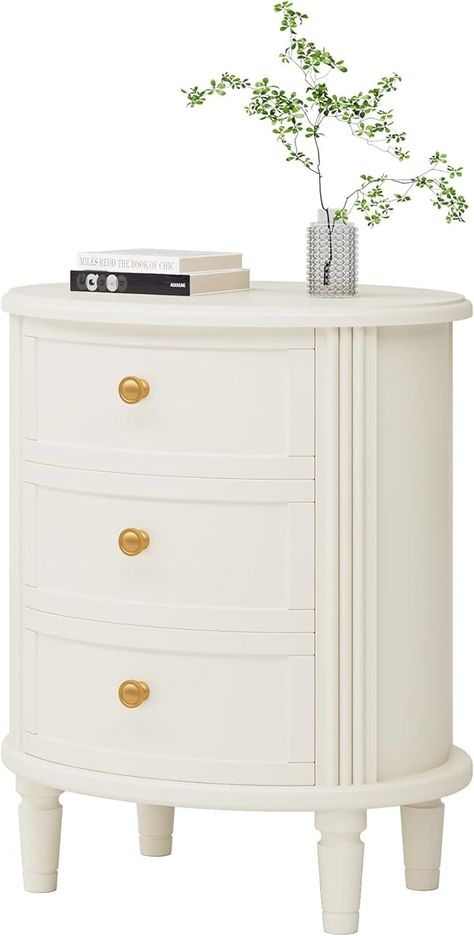 Amazon.com: LITTLE TREE Farmhouse Nightstand with 3 Drawers, No Assembly Off-White Bedside Table for Bedroom, All Wood Nightstand with Storage, Oval Side End Table for Living Room : Home & Kitchen Farmhouse Nightstand, White Bedside Table, Wood Nightstand, Bedside Table, Living Room Table, End Tables, Farmhouse, Family Room, Home Kitchens