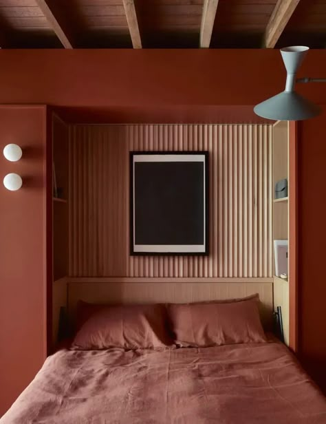 How To Create A Cosy Living Room With Rich Hot Chocolate Hues Manly Australia, Rich Hot Chocolate, Vintage Loveseat, Fold Down Beds, Red Studio, Cosy Living, Red Colour Palette, Study Nook, Cosy Living Room