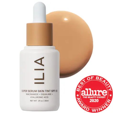 it's clinically proven to improve the look of dryness, blemishes, redness, wrinkles, and uneven tone over time. Plus, ILIA Skin Tint is vegan, non-comedogenic, safe for sensitive skin, and formulated without fragrance, gluten, or silicone. Ilia Super Serum Skin Tint, Skincare Foundation, Skin Tint, Tinted Spf, Mineral Sunscreen, Skin Serum, Skin Healing, No Foundation Makeup, Skincare Ingredients