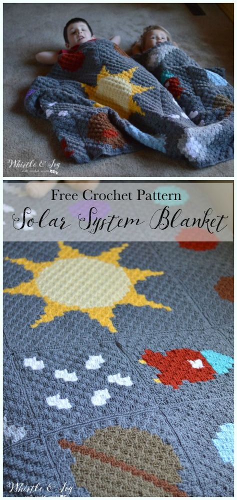 C2C Solar System Blanket Free Crochet Pattern- #Crochet; #Blanket; Free Patterns For Boys Scraps Crochet, Crochet Borders For Blankets, Crochet Blanket Boy, Crochet Car, Crochet For Beginners Blanket, Crochet Blanket Afghan, C2c Crochet, Crochet For Boys, Haken Baby