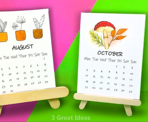 Diy Calendar Stand, Diy Calendar Ideas, Calender Diy, Calendar Stand, Diy Desk Calendar, Fall Yard Decor, Make Your Own Calendar, Whiteboard Calendar, Calendar Craft