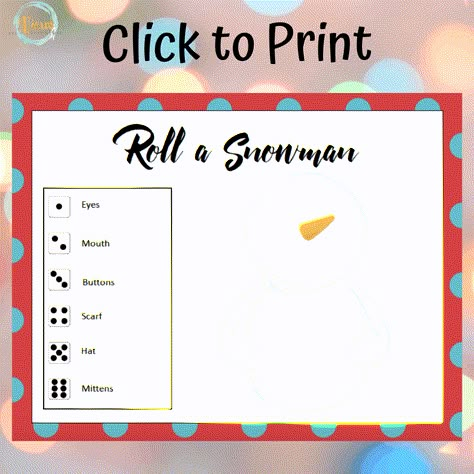 Snowman Drawing Game, Dice Drawing Games, Roll A Dice Drawing Games, Roll A Snowman, Dice Drawing, Xmas Crafts Kids, Snowman Drawing, Snowman Printable, Snowman Games