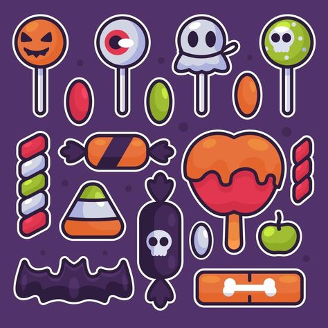 colección de pegatinas de dulces de halloween Dulces Halloween, Candy Stickers, Sticker Collection, Halloween Candy, Candy, Halloween, Kawaii