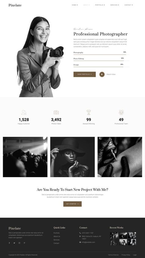 Pixelate - Portfolio & Photography Elementor Template Kit About Us Page Design, Photography Portfolio Template, Wordpress Theme Portfolio, Photography Portfolio Website, Photography Website Design, Website Design Wordpress, Portfolio Photography, Modern Website Design, Photographer Website