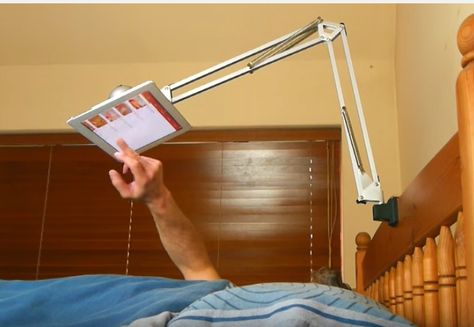 Within a day, you could be in bed with a tablet hovering above you. Diy Tablet Holder, Diy Tablet Stand, Ipad Holder For Bed, Bed Image, Bed Images, Ipad Holder, Bargain Books, Phone Gadgets, Support Telephone