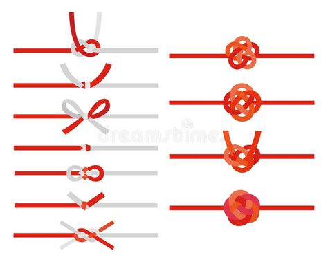 Various mizuhiki decorative Japanese cord made from twisted paper knots illustration vector illustration Mizuhiki Tutorial, Mizuhiki Knot, Knot Illustration, Hotel Ceiling, Japanese Family Crest, Asian Cards, Kumihimo Braiding, Japanese Knot, Decorative Knots