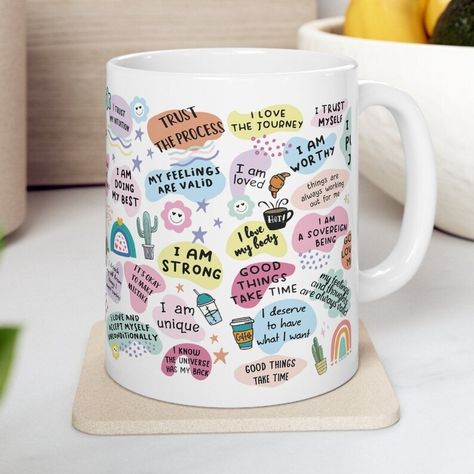 Buy Daily Reminder Mug, Affirmation Mug, Self Love Cup, Good Positive Vibes, Motivation Inspirational Sayings Mental Health Awareness Coffee Mug Online in India - Etsy Good Things Take Time, Inspirational Sayings, Love Yourself Quotes, Health Awareness, Mental Health Awareness, Eye Catching Colors, Daily Reminder, Positive Vibes, Hot Drink