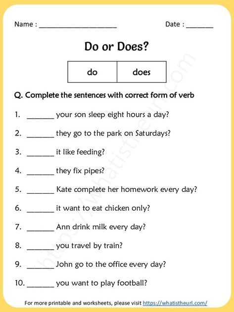 This is the 7th exercise for “Do or Does” practicing worksheet.  There are totally 20 questions in it.Please download the PDF Do or Does Worksheets for grade 3 – Exercise 7 Do Does Did Worksheets, Worksheets For Grade 2, English Grammar Notes, English Grammar For Kids, Worksheets For Grade 3, Grammar For Kids, English Exam, Grammar Exercises, Basic Grammar