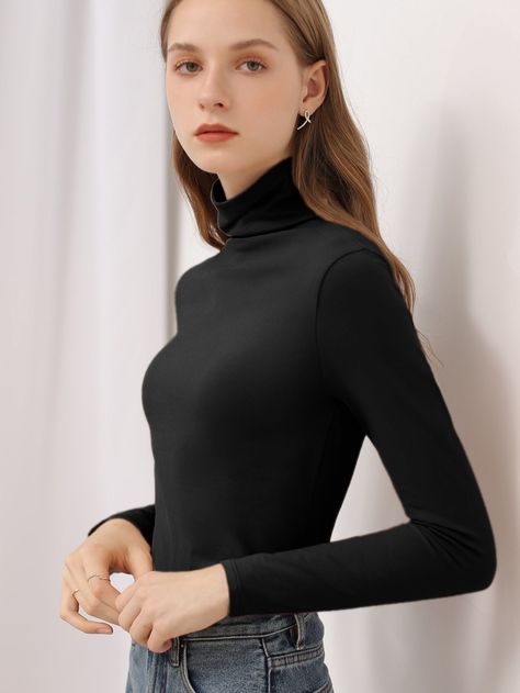 Woman Sweater, Classic Office, Ladies Turtleneck Sweaters, Turtleneck Long Sleeve, Early Spring Outfits, High Neck Sweater, Black Turtleneck, Current Fashion Trends, Long Sleeve Crop