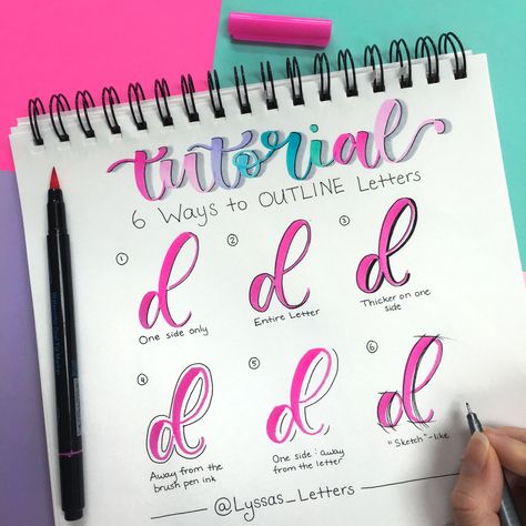 Learn how to Use a fine liner to create 6 different types of outlines for brush lettering art. Add style to your lettering. #typography #letteringpractice #calligraphy #calligraphyart Bullet Journal Lettering, Hand Lettering Practice Sheets, Learn Hand Lettering, Bullet Journal Font, Calligraphy Tutorial, Hand Lettering Practice, Calligraphy For Beginners, Learn Calligraphy, How To Write Calligraphy