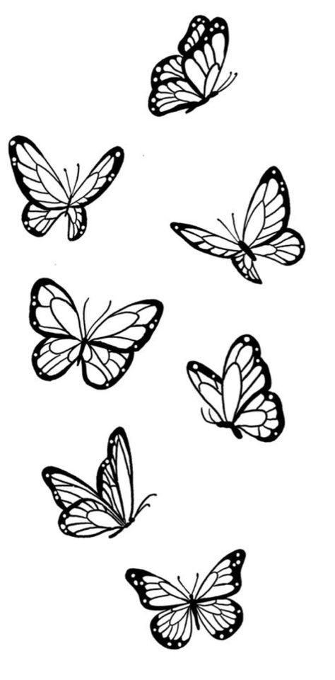 Sketch Butterfly Tattoo, Butterfly Flash Sheet, Traceable Designs, Butterfly Tattoo Closed Wings, Butterfly Hand Tattoo Stencil, Small Butterflies Drawing, Flash Tattoo Butterfly, 6 Butterflies Tattoo, Butterfly Sketch Tattoo