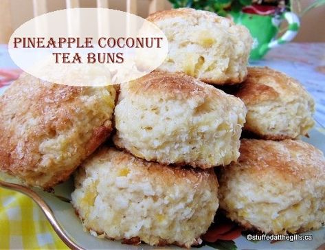 Newfoundland Jam-Jams Coconut Tea Buns, Tea Buns, Bannock Bread, Hawaii Recipes, Rhubarb Custard Pies, Rhubarb Bread, Newfoundland Recipes, Coconut Tea, Pineapple Tea