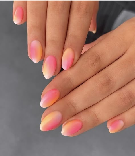 Pink And Yellow Ombre Nails Acrylic, Yellow And Pink Aura Nails, Cute Nail Ideas Pink, Yellow Aura Nails, Yellow Pink Nails, Yellow And Pink Nails, Pink And Yellow Nails, Preppy Nails, Teen Nails