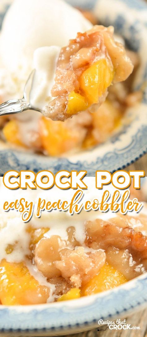 Are you looking for an easy fool-proof crock pot dessert? Our Easy Crock Pot Peach Cobbler is simple to make and absolutely delicious to eat. You will be shocked at how easy it is to throw together! Crock Pot Peach Cobbler, Crockpot Peach Cobbler, Resep Oatmeal, Weight Watcher Desserts, Cobbler Easy, Crockpot Dessert Recipes, Coconut Dessert, Peach Cobbler Easy, Crock Pot Desserts