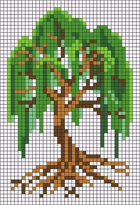 Willow Tree Cross Stitch Patterns, Plant Grid Pattern, Tree Perler Bead Patterns, Large Pixel Art Pattern, Cottagecore Alpha Pattern, Tree Alpha Pattern, Cross Stitch Tree Pattern, Mushroom Alpha Pattern, Cottagecore Pixel Art