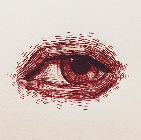 Red Ink Drawings Simple, Eye Drawing Ballpoint Pen, Red Eye Drawing Aesthetic, Cool Pen Sketches, Red Pen Aesthetic, Pen Sketch Ideas Sketchbooks, Drawing With Red Pen, Red Sketchbook Page, Painted Sketchbook Cover Ideas