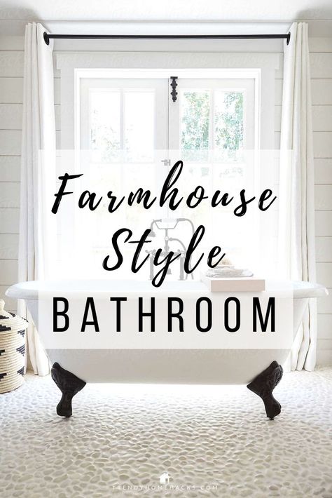 Farmhouse style bathroom is very popular and it is historically known to encourage functionality. The farmhouse bathroom design also aims for a casual and charming look. If that sounds like the ultimate bathroom then head over to the blog post to learn more about farmhouse bathroom design and get inspired. #farmhousestyle #farmhousebathroom #bathroom #farmhousedecor #rusticdecor #countrydecor #modernfarmhouse #farmhousedecorideas Farmhouse Style Bathroom, Farmhouse Style Lighting, Farmhouse Bathroom Decor Ideas, Farmhouse Bathroom Design, Bathroom Farmhouse Style, Vintage Industrial Decor, Modern Farmhouse Bathroom, Country Bathroom, Industrial Interior Design