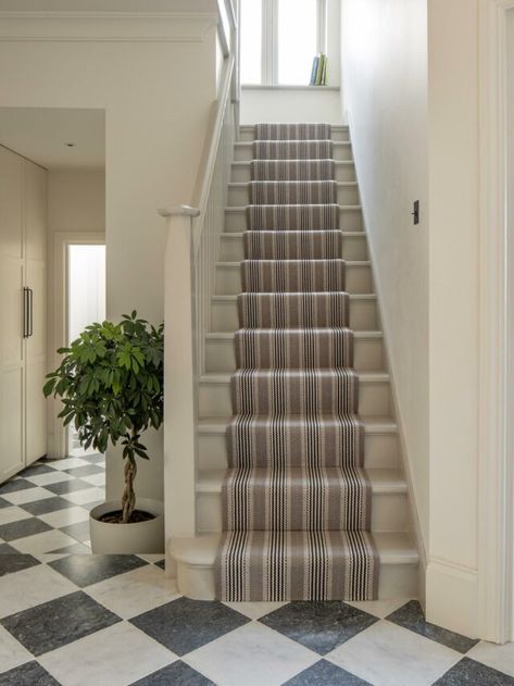 Stair Runner Inspiration Gallery Studio Mcgee Stair Runner, Studio Mcgee Stairs, Striped Stair Carpet, Hotel Stairs, Patterned Stair Carpet, Attic Staircase, Runner Inspiration, Staircase Runner, Stair Landing