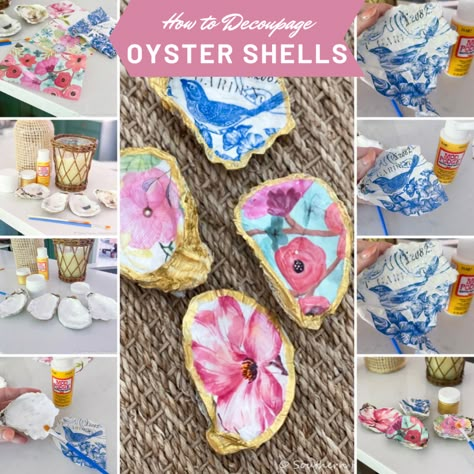 Decoupage Oyster Shells, Oyster Shells Diy, Collecting Shells, Oyster Ornament, Coastal Crafts, Oyster Shell Crafts, Art Coquillage, Walking On The Beach, Shells Diy