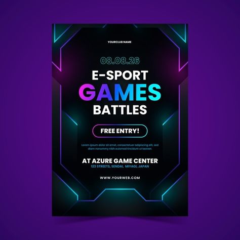 Poster Technology, Technology Design Graphic, Gradient Poster, Play Computer Games, Poster Template Free, Vector Gradient, Gaming Posters, Game Poster, Game Background