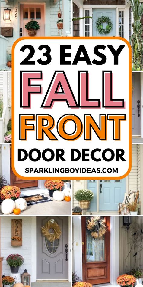 Welcome autumn with simple easy diy fall front door decor ideas. From fall wreaths, and fall porch decor to harvest door decorations to rustic fall decor and pumpkin decor ideas, elevate your fall front porch decor with the colors and charm of the season. Explore our DIY fall decor projects and discover inspiration to create DIY fall outdoor decor that reflects your unique style. Add a touch of warmth with fall displays and or make fall door signs. Must try these DIY fall door decorations. Fall Front Door Decor Ideas, Front Door Fall Decor Ideas, Fall Decor Ideas For Apartments, Front Door Decor Ideas, Fall Displays, Door Decor Ideas, Fall Front Door Decor, Unique Front Doors, Fall Front Porch Decor Ideas