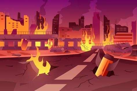 Wasteland Background, City On Fire, Fire Background, Burning City, Ruined City, Vector Gradient, Background Images Free Download, City Vector, Comic Layout