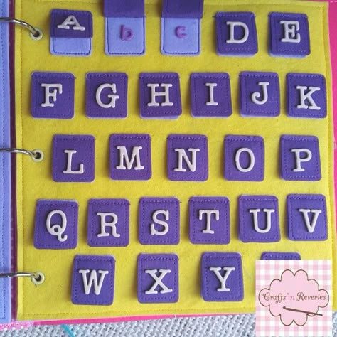 Quiet Book Alphabet, Alphabet Quiet Book, Quiet Book Tutorial, Baby Activity Board, Silent Book, Quiet Book Templates, Diy Quiet Books, Quiet Book Patterns, Busy Boxes