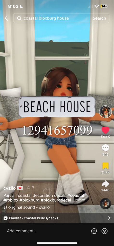 Bloxburg Coastal House No Gamepasses, Costal Decals Bloxburg Surfboard, Bloxburg Beach House Wallpaper Codes, Costal Outfit Codes Bloxburg, Roblox Coastal Outfit Codes, Coastal Roblox Outfits, Bloxburg Coastal Outfit, Coastal Bloxburg Outfit Codes, Alaska Violet Bloxburg