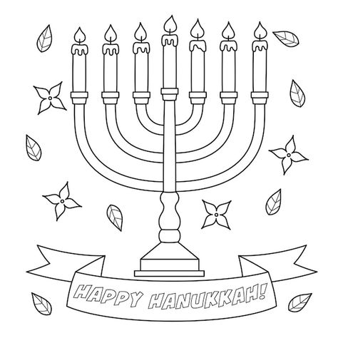 Happy hanukkah menorah coloring page for... | Premium Vector #Freepik #vector #colouring #coloring-book #line-illustration #outline Hanukkah 2023, Hanukkah Coloring Pages, Cookie Holiday, Hanukkah Activites, Illustration Outline, Jewish Crafts, Jewish Festivals, Cookie Kit, Hand Prints