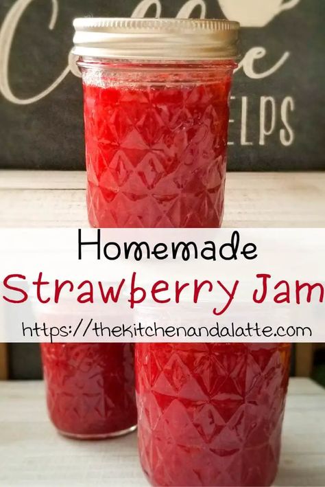 This strawberry jam recipe is made without pectin and has 3 simple ingredients.  It can be canned to last longer or it can be in the fridge for 2-3 weeks. Strawberry Jam No Pectin, Low Sugar Strawberry Jam Recipe, Strawberry Jam Recipe Without Pectin, Strawberry Jam Without Pectin, Jam Without Pectin, Easy Strawberry Jam, Canning Jam Recipes, Blueberry Jam Recipe, Canned Strawberries