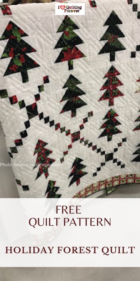 Get your Free Holiday Forest Quilt Tutorial here. 400+ Free Quilt Patterns for Beginner & Expert. All Quilters can get inspired! Regal Pines Quilt Pattern, Christmas Presents Quilt Pattern, Christmas Tree Log Cabin Quilt, 6 Inch Tree Quilt Block Pattern, Into The Woods Quilt Pattern, Christmas Tree Quilt Block Free Pattern, Pine Tree Quilt Block Pattern, Free Christmas Tree Pattern, Forest Quilt Pattern