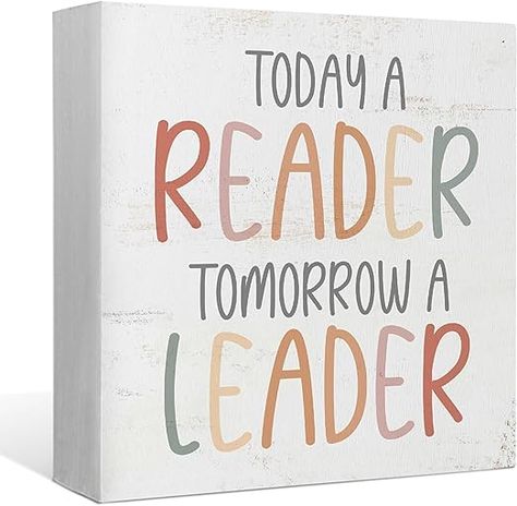 Amazon.com: Nursery Today a Reader Tomorrow a Leader Wood Box Sign Desk Decor,Boho Reading Wooden Block Sign Decorations for Home Classroom Reading Nook Reading Room Wall Tabletop Shelf Decor : Home & Kitchen Reading Nook Classroom, Desk In Living Room, Office Desk Decor, Library Decor, Classroom Walls, Reading Classroom, Box Signs, Wooden Blocks, Reading Nook