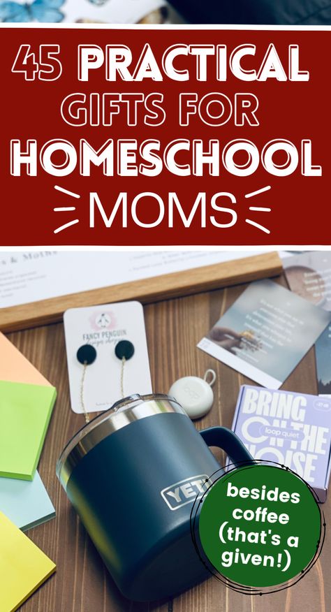 Gifts for Homeschool Moms: 45+ gift ideas that are specific to moms who homeschool (written by a mom who has homeschooled for a decade). It has everything from earplugs to post-it notes to beautiful educational posters. You're sure to find something the homeschool mom in your life will love this Christmas! Gifts For Homeschool Moms, Homeschool Gifts, Mom Gift Guide, Earplugs, Education Poster, Christmas Mom, Homeschool Mom, Mom Gifts, Post It Notes