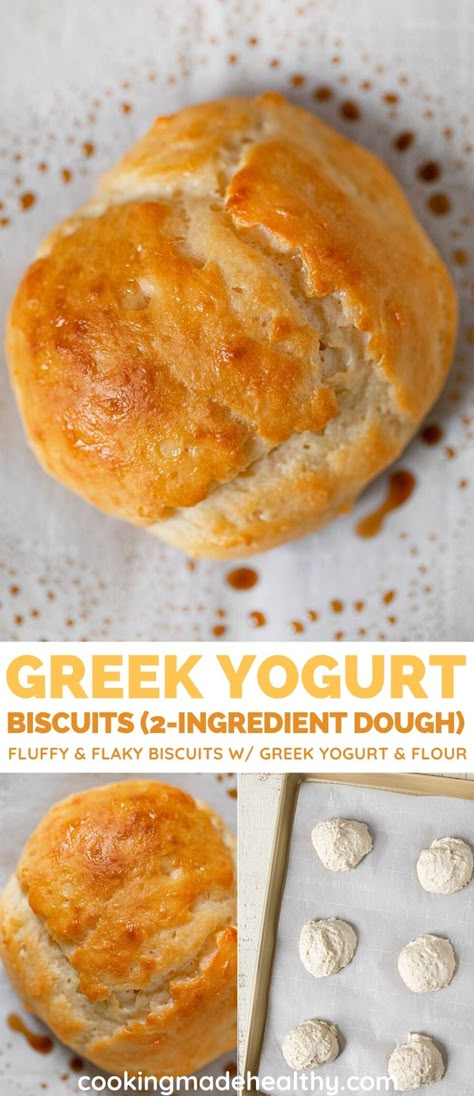 2-Ingredient Greek Yogurt Biscuits made from an easy dough with no kneading or rising time! #biscuits #healthybaking #easybaking #dinner #bread #dough #cookingmadehealthy Greek Yogurt Biscuits, Greek Yogurt Bread, Yogurt Biscuits, Soft Biscuits, 2 Ingredient Biscuits, 2 Ingredient Dough, Easy Dough, Healthy Biscuits, Yogurt Bread