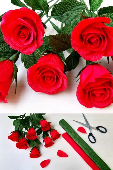 How To Make Crepe Paper Roses, Crepe Paper Rose Template Free Printable, Crape Paper Flowers Diy Rose Tutorial, Crepe Paper Roses Tutorial, Votive Candle Holders Diy, Crepe Paper Rose, Crepe Flowers, Paper Roses Diy, Paper Rose Template