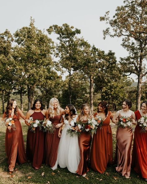 Wedding Fall Bridesmaid Dresses, Mixed Bridesmaid Dresses, Bridesmaid Dress Color Schemes, Copper Bridesmaid Dresses, Fall Bridesmaid, Mix Match Bridesmaids, Fall Wedding Bridesmaids, Rust Bridesmaid Dress, Fall Wedding Color Schemes