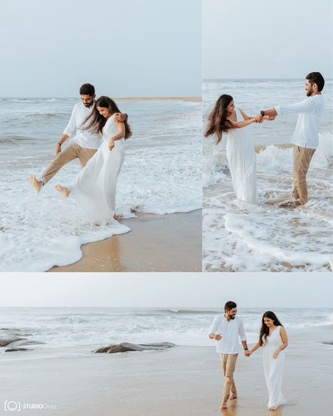 Embracing the tranquil whispers of the sea breeze and the timeless beauty of the ocean, Thiyagu and Seshma found solace in the enchanting backdrop of our seaside serenity pre-wedding photoshoot captured beautifully by StudioClickz. 🌊💍✨ . #SeasideSerenity #LoveCaptured #PreWeddingShoot #StudioClickz #OceanLove #CoastalRomance #ForeverTogether #BeachVibes #RomanticGetaway #WeddingPhotography #LoveOnTheCoast #StudioClickzLove #StudioClickzCaptures #StudioClickzMagic #studioclickz_by_kirubakrishnan Pre Wedding Shoot On Beach, Beach Pre Wedding Shoot Video, Seaside Maternity Shoot, Dreamy Beach Engagement Photos, Pre Wedding Photoshoot Beach, Dreamy Beach Photoshoot Couple, Pre Wedding Poses, Sea Breeze, Beach Photoshoot