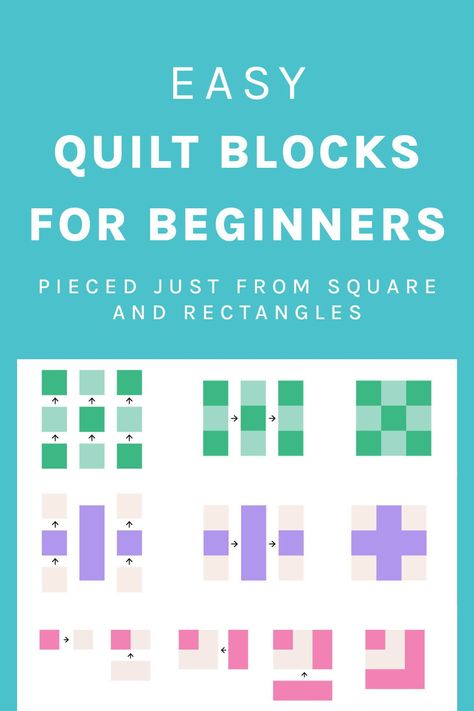 Looking for a simple quilt blocks you can make as a beginner in quilting? Discover 8 awesome quilt blocks, made just from squares and rectangles. Learn how to make 4-patch quilt block, 9 patch block and its extended version, plus quilt block, the classic log cabin block, and many more - just get quilting! 8 Inch Quilt Blocks Free Pattern, Simple Quilt Blocks, Simple Quilting, 4 Patch Quilt, Log Cabin Block, Square Printables, Simple Quilt, Tiled Quilt, Quilt Blocks Easy