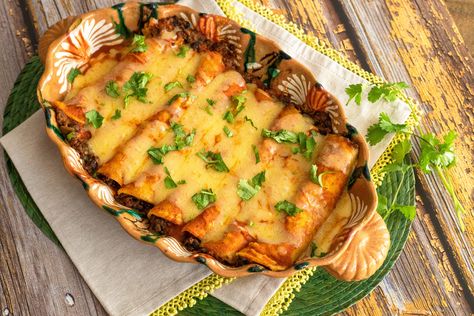 Black Bean and Chorizo Enchiladas Chorizo Enchiladas Recipes, Chorizo Dishes, Chorizo Enchiladas, Roasted Green Chili, Soy Chorizo, Enchilada Ingredients, Enchilada Bake, Mexican Chorizo, Black Bean Enchiladas