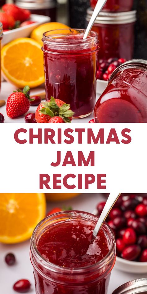 Start a sweet holiday tradition with this Christmas Jam for Canning recipe. It's a festive and easy way to add homemade charm to your celebrations! Cranberry Orange Freezer Jam, Jelly Christmas Gifts, Easy Jams To Make, Chutney Canning Recipes, Homestead Canning Recipes, Pineapple And Coconut Jam, Canned Christmas Jam, Homemade Christmas Recipes, Spiced Christmas Jam No Pectin