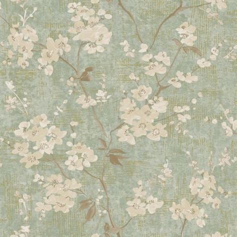 Paul Moneypenny Anethe Blossom Wallpaper Light Green Floral Wallpaper, Sage Green And Cream Living Room, Sage Green Living Room Decor, Marker Inspiration, Monochromatic Scheme, Sage Wallpaper, Hallway Makeover, Blossom Wallpaper, Lockscreen Ios