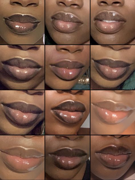 a compilation of lip pictures Black Hair Makeup, Glossy Lips Makeup, Makeup For Black Skin, Lip Makeup Tutorial, Brown Skin Makeup, Dark Skin Makeup, Makeup Obsession, Baddie Makeup, Flawless Makeup