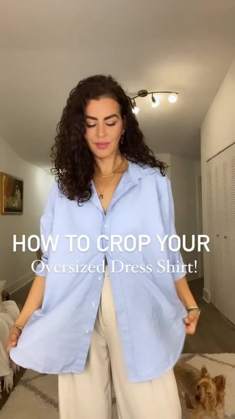 Fashion hack! How to crop your oversized shirt! #shorts #shortsvideo #fashionhacks | Trendist Shirt Over Dress, How To Wear Shirt, Oversized Shirt Outfit, Hiking Hairstyles, Outfit Hiking, Polo Shirt Outfits, White Shirt Outfits, Shirt Hacks, Long Sleeve Blouses