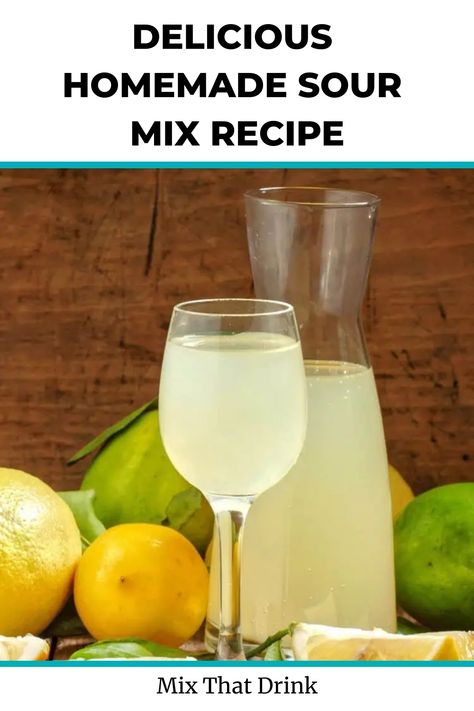 Discover the secret to crafting your very own sour mix at home and say goodbye to store-bought versions! Combine the zesty flavors of freshly squeezed lemon and lime juice with a touch of sweetness from sugar and water. Embrace the deliciousness of homemade cocktails with this simple recipe. Sweet And Sour Mix Recipe, Sour Mix Recipe, Homemade Sour Mix, Lemon Juice Recipes, Cocktail Party Drinks, Drink Syrups, Make Simple Syrup, Homemade Cocktails, Squeezed Lemon