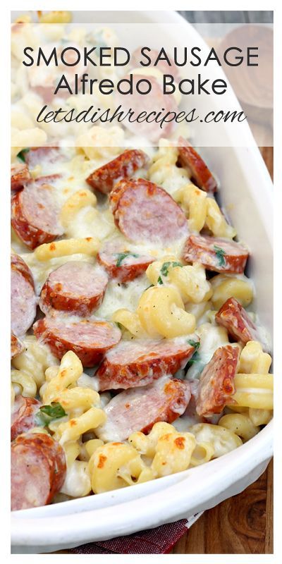 Spicy Smoked Sausage Alfredo Bake Recipe | This easy pasta recipe is ready in less than 30 minutes! Smoked Sausage Alfredo Bake, Sausage Alfredo Bake, Smoked Sausage Alfredo, Spicy Smoked Sausage, Alfredo Bake Recipe, Sausage Alfredo, Alfredo Bake, Resep Pasta, Supper Ideas