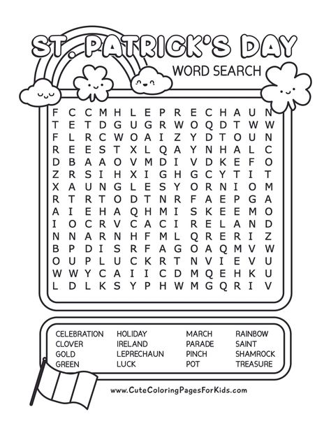 Free printable St. Patrick's Day word search PDF for kids.  Challenge the kids with this fun St. Patrick's day activity sheet. St Patricks Day Activity Sheets, St Patricks Day Coloring Pages For Kids, Free St Patrick's Day Printables, St Patrick’s Day Activities For Kids, St Patricks Day Activities For Kids, March Word Search, Spring Break Ideas For Kids, Free Word Search Printables, March Worksheets