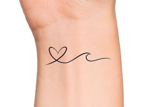 Heart Wave Tattoo, Wave Tattoo Wrist, Wrist Tatoo, Simple Wave Tattoo, 9 Tattoo, Small Wave Tattoo, Wave Tattoo Design, Heart Wave, Heart Temporary Tattoos