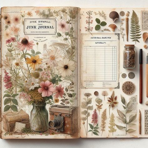 Printable Junk Journal Kit - Naturalist, Flora, Flowers, Botanical, Nature - Faded Blank Page Edith Holden Style - Herbal Cottagecore Journaling, Nature Journal Cover, Blank Pages Aesthetic, Cottagecore Journal, Journal D'inspiration, Junk Journal Printables, Botanical Printables, Botanical Journal, My Porch Prints