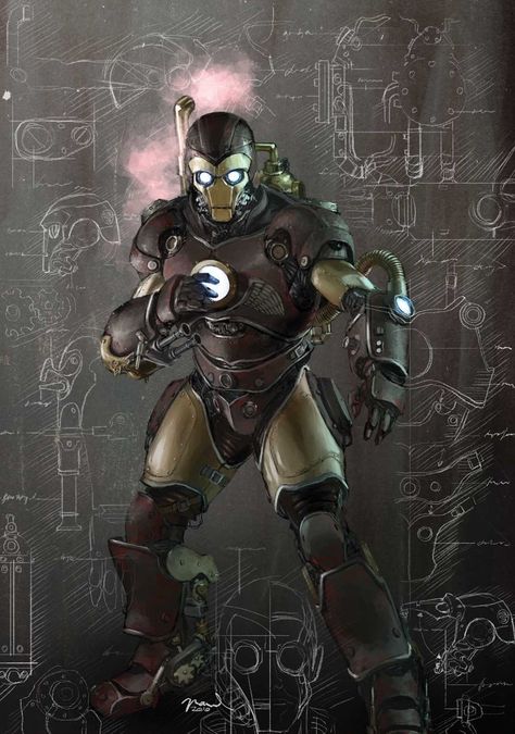 Iron Man by Gerald Parel Steampunk Iron Man, Iron Patriot, Fantastic Four Comics, Invincible Iron Man, Iron Man Art, Iron Man Armor, Arte Robot, Diesel Punk, Steampunk Art